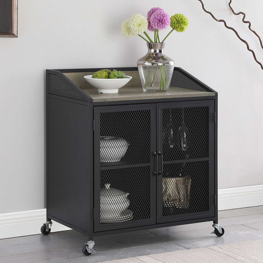Arlette Wine Cabinet with Wire Mesh Doors Grey Wash and Sandy Black image