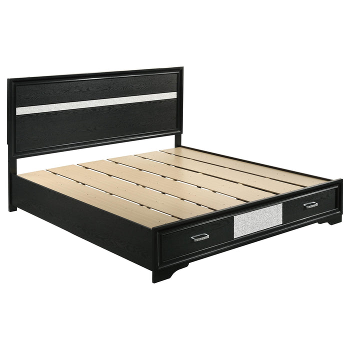 Miranda California King. E.King, & Queen 2-drawer Storage Bed Black & White