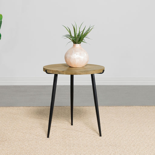 Pilar Round Solid Wood Top End Table Natural and Black image